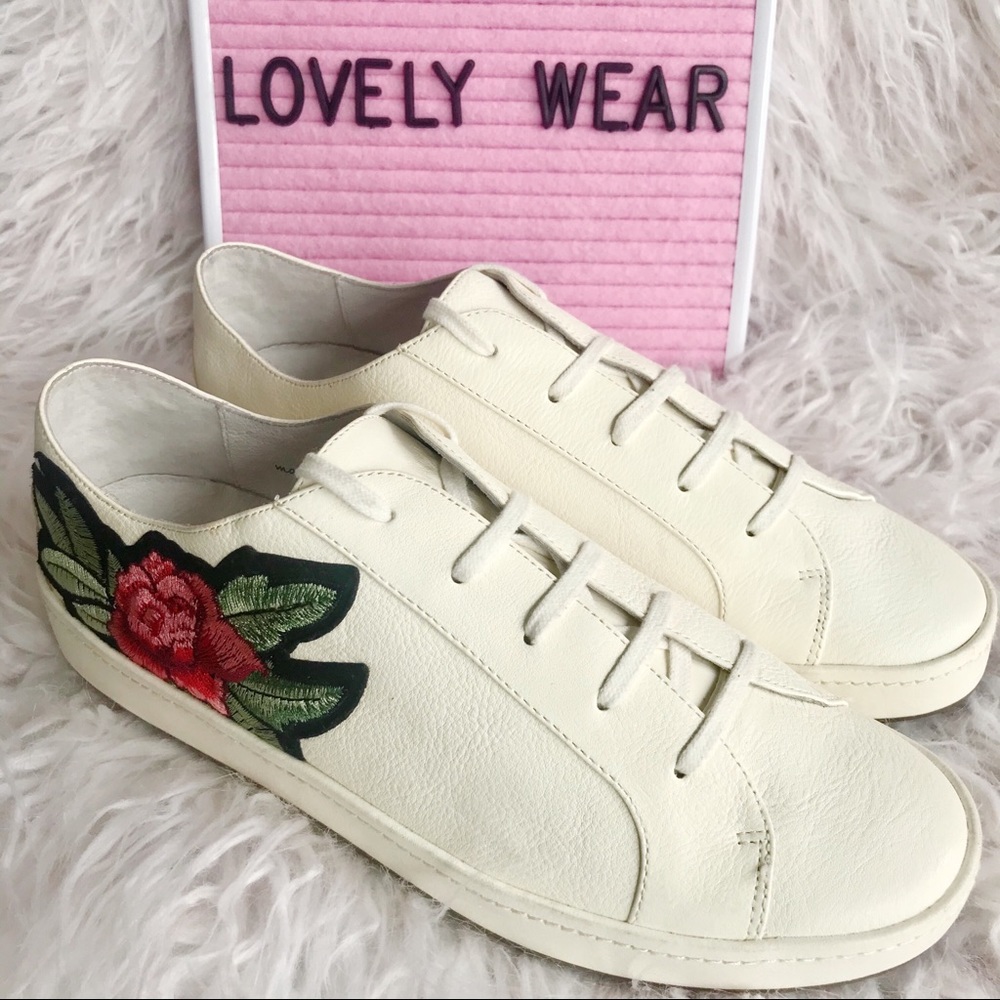 JOIE Daryl Rose Embroidered Leather Sneakers